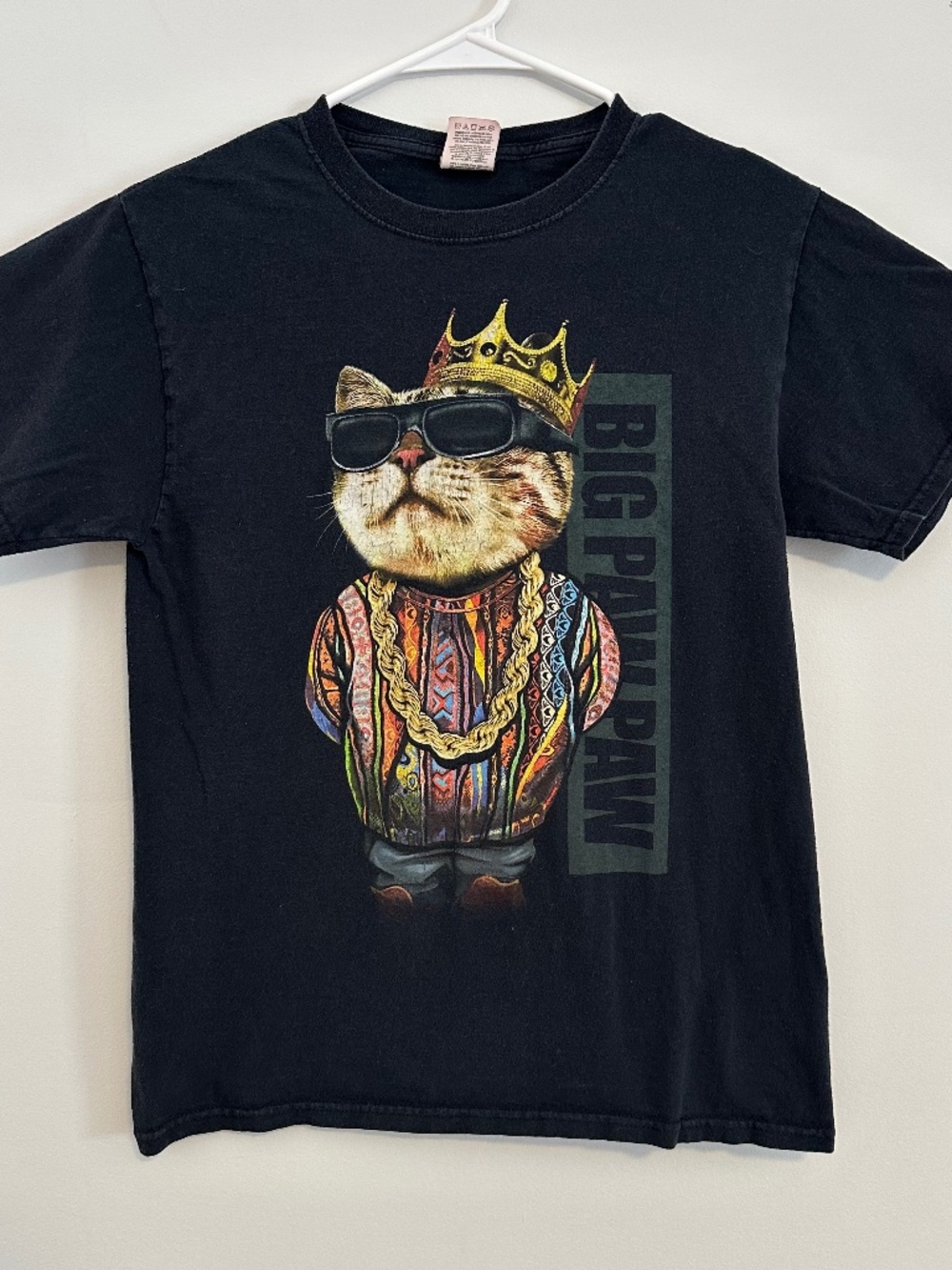 Big Paw Paw Coogi Cat Animal Print T-Shirt Small Black Y2K Short Sleeve